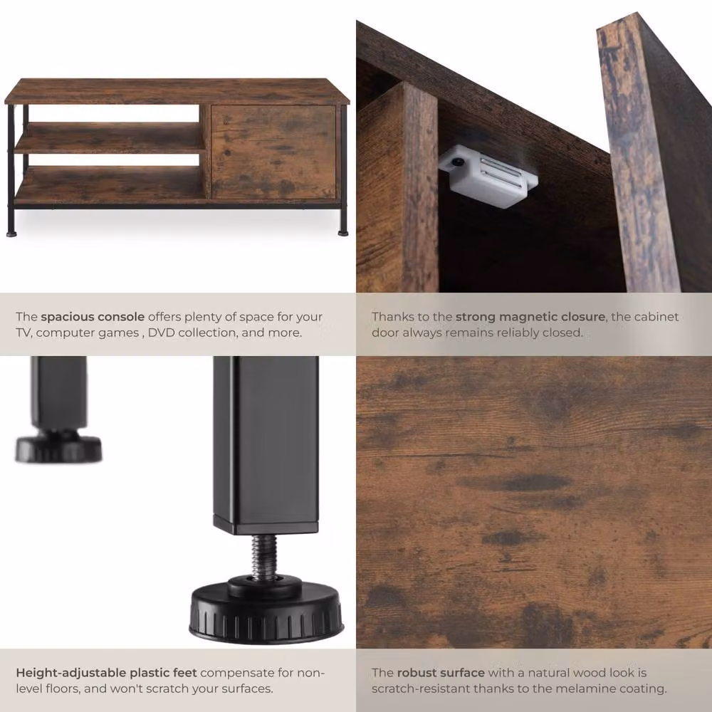 tectake Durban TV Stand in Brown Oak with Metal Accents, Width: 110 cm – 5