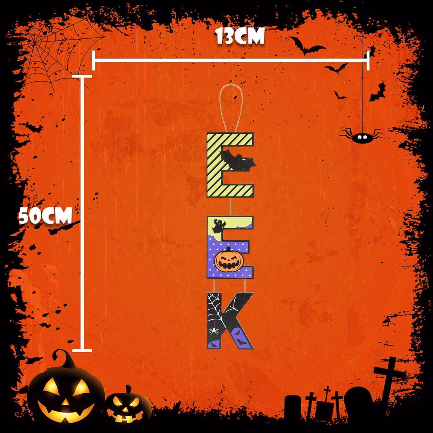 VFM e-Store Halloween Hanging Sign Decoration, Multicolour, W: 50 cm, H: 13 cm – 2