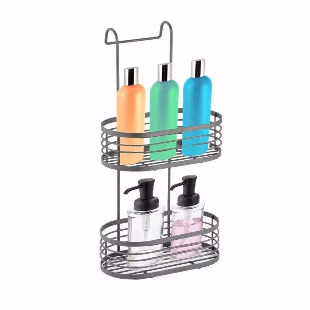 VOGREX 2 Tier Oval Shower Caddy Black Rustproof Stainless Steel Bathroom Storage Organiser – 2