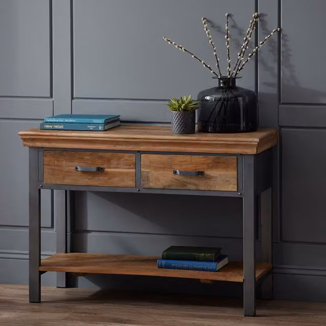 Artisano Modern 2 Drawer Rectangular Console Table in Brown and White
