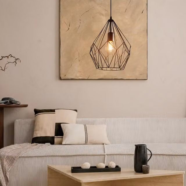 Eglo Carlton Metal Geometric Black Pendant Light with E27 Vintage Style Design – 1