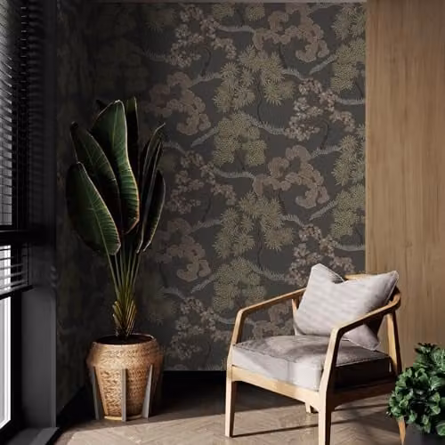 Graham & Brown Botanical Floral Wallpaper in Anthracite, White and Grey, 1 Roll – 1