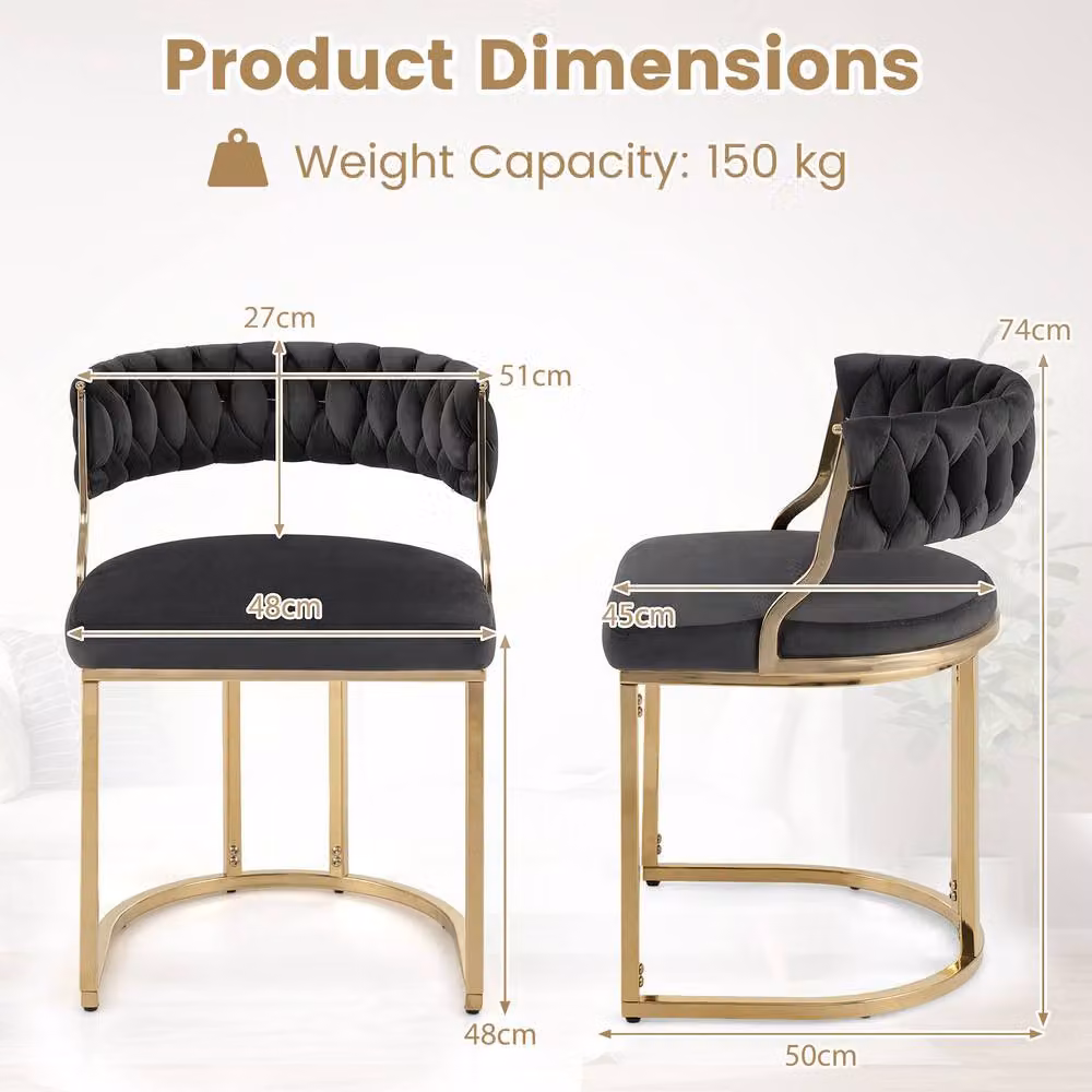 Costway Set of 2 Modern Black Velvet Upholstered Dining Chairs with Armrests – 2