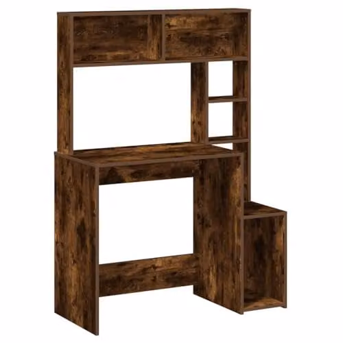 vidaXL Writing Desk with Shelves in Brown Oak, W: 100 cm, D: 45 cm, H: 140 cm