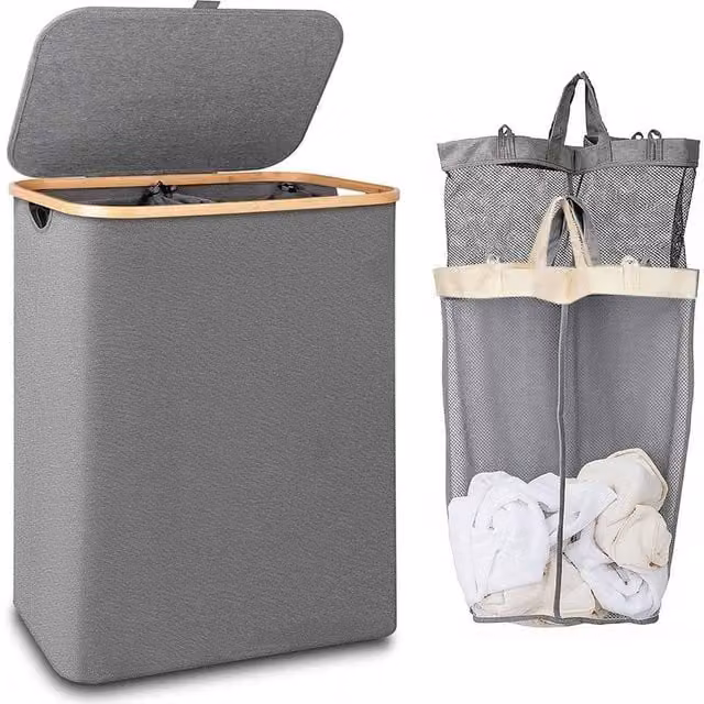 VOGREX Grey Collapsible Fabric Laundry Basket with Removable Bag
