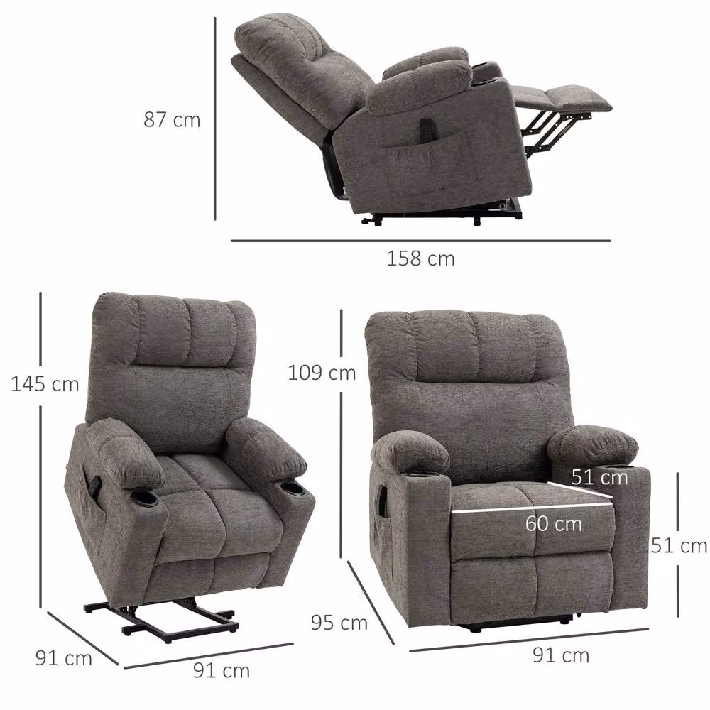 STILVORA Grey Fabric Power Lift Recliner Chair with Ottoman and Armrests – 3