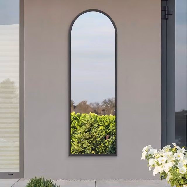 MirrorOutlet Arcus Modern Arched Outdoor Garden Wall Mirror in Black, Height: 160 cm