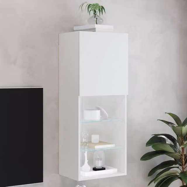 Berkfield Home Modern TV Cabinet with LED Lights in White, W/D/H: 40.5 x 30 x 102 cm