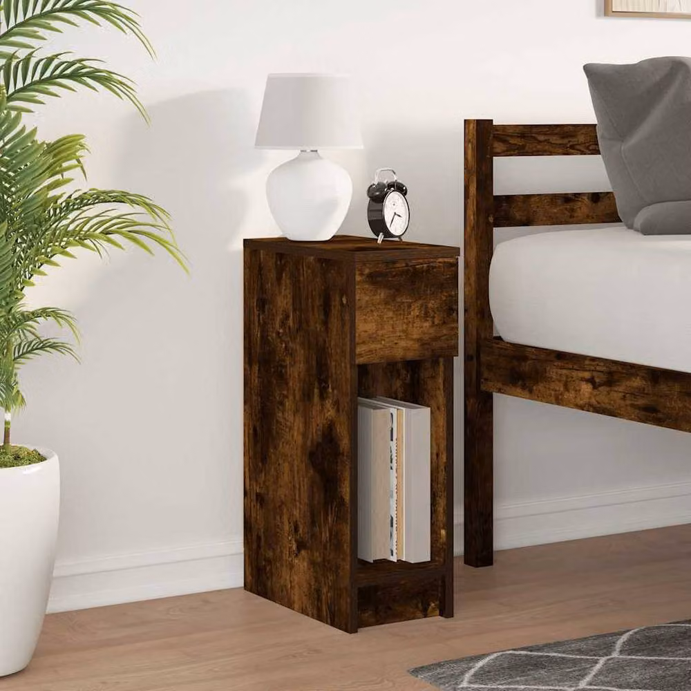 Berkfield Home Smoked Oak Bedside Cabinet with Drawer in Brown W/D/H: 20 x 36 x 60 cm – 3