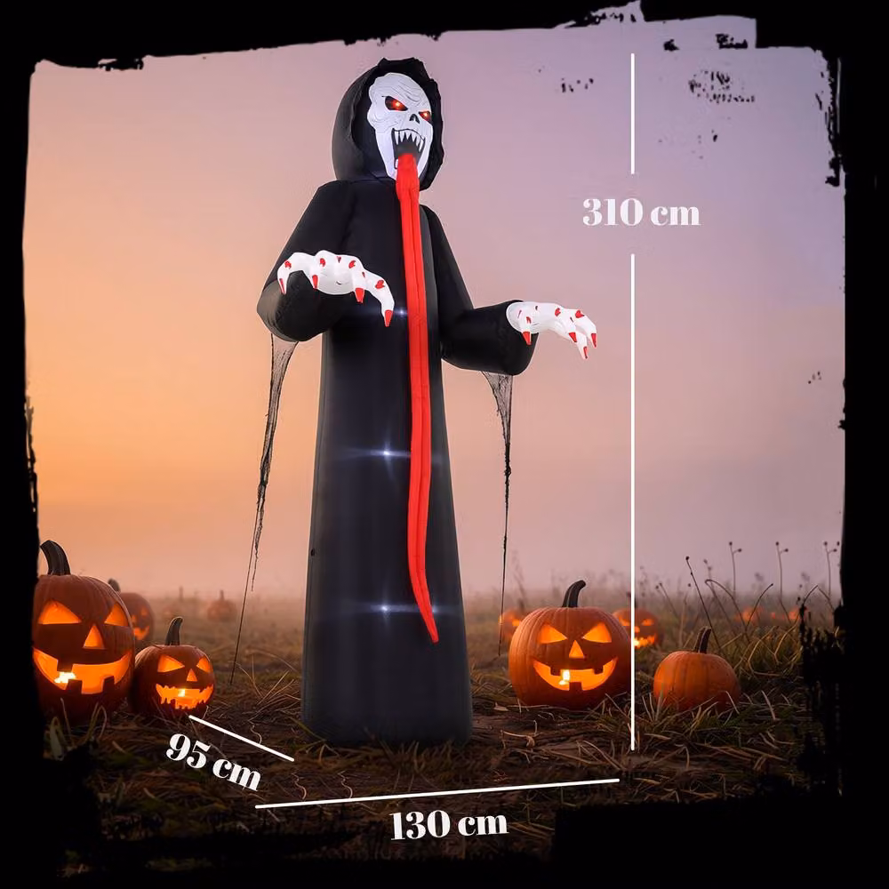 OUTSUNNY 10 FT Halloween Inflatable Skeleton with Built-in LED Lights in Black and Red – 3
