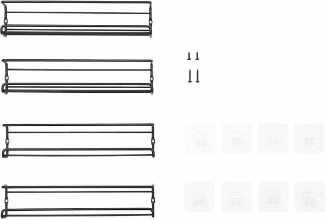 KORVIXA Wall Mounted Metal Kitchen Spice Rack Organiser in Matt Black, W/D/H: 100 x 100 x 4 cm