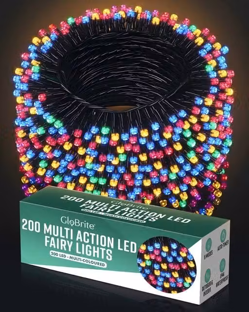 Globrite Multicolour LED Fairy String Lights with Remote Control and Timer, 200 LED, 20m – 1