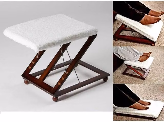 EONLION Adjustable White Fabric Stool with Wood Frame and Leg Rest, Height: 100 cm