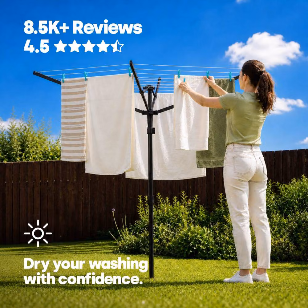 LIVIVO 4 Arm Rotary Outdoor Washing Line and Clothes Dryer in Black with Ground Spike and Cover – 2