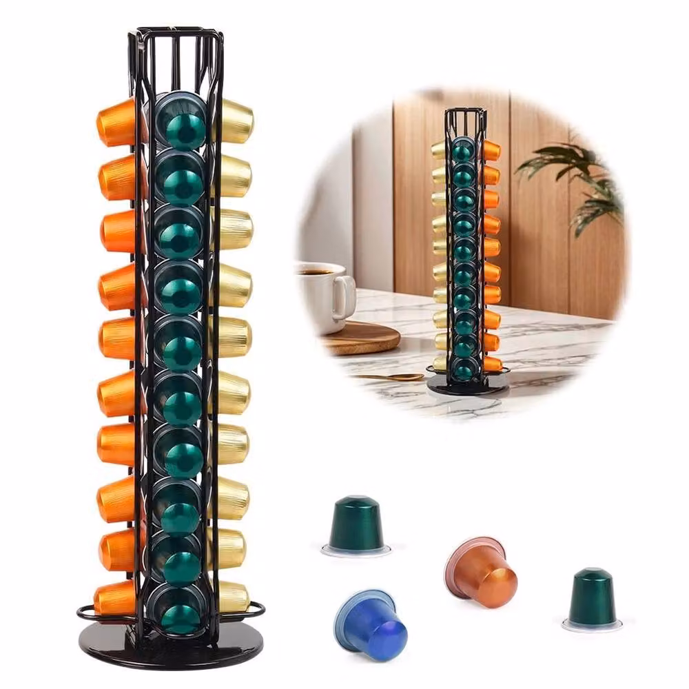 Havendro Rotating Metal Coffee Capsule Display Holder, Black, Holds 40 Capsules – 3