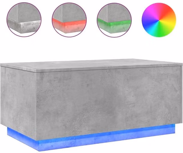 Berkfield Home Modern Rectangular Coffee Table with LED Lights in Concrete Grey, W/D/H: 90 x 50 x 40 cm
