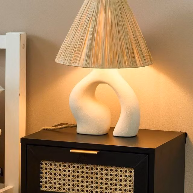 Wyld and Coco White Ceramic Table Lamp with Natural Paper Shade