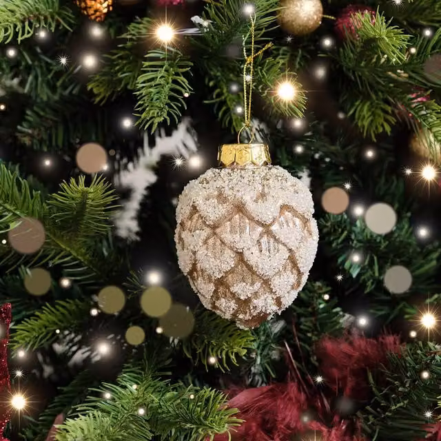 Melody Maison Brown and Gold Sequin Glass Christmas Bauble Decoration, Diameter: 8 cm
