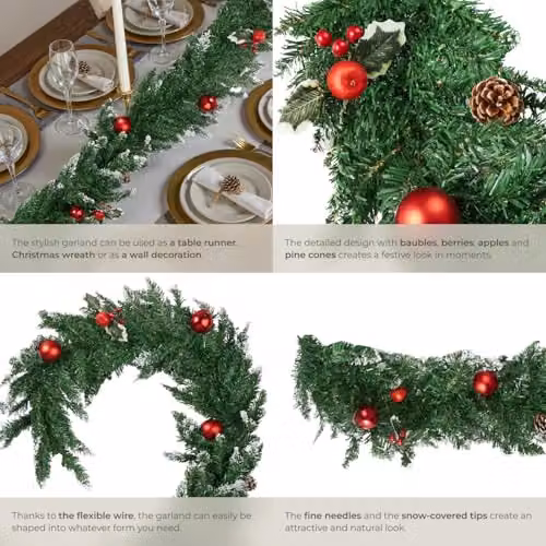 tectake Christmas Garland with Baubles, Pine Cones and Berries in Green and Red – 5