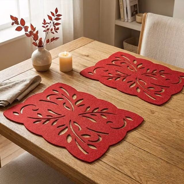 Orsina Set of Two Red Floral Felt Rectangular Placemats – 2
