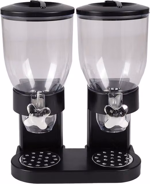 Lifeideas Double Canister Cereal Storage Dispenser with Compartments, Black