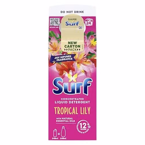 Surf Tropical Lily Laundry Washing Liquid Detergent with Natural Essential Oils, 648 ml