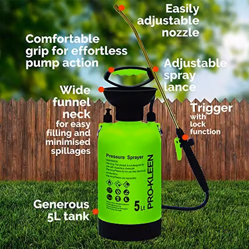 Pro-Kleen Manual Pressure Sprayer with Brass Lance, 5L, Black or Green – 4