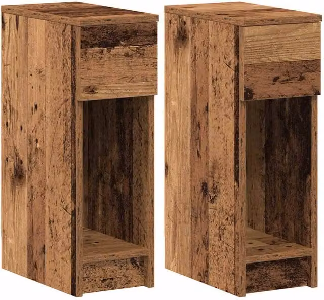 Berkfield Home Set of 2 Bedside Cabinets with Drawer in Old Wood Brown, W/D/H: 20 x 36 x 60 cm