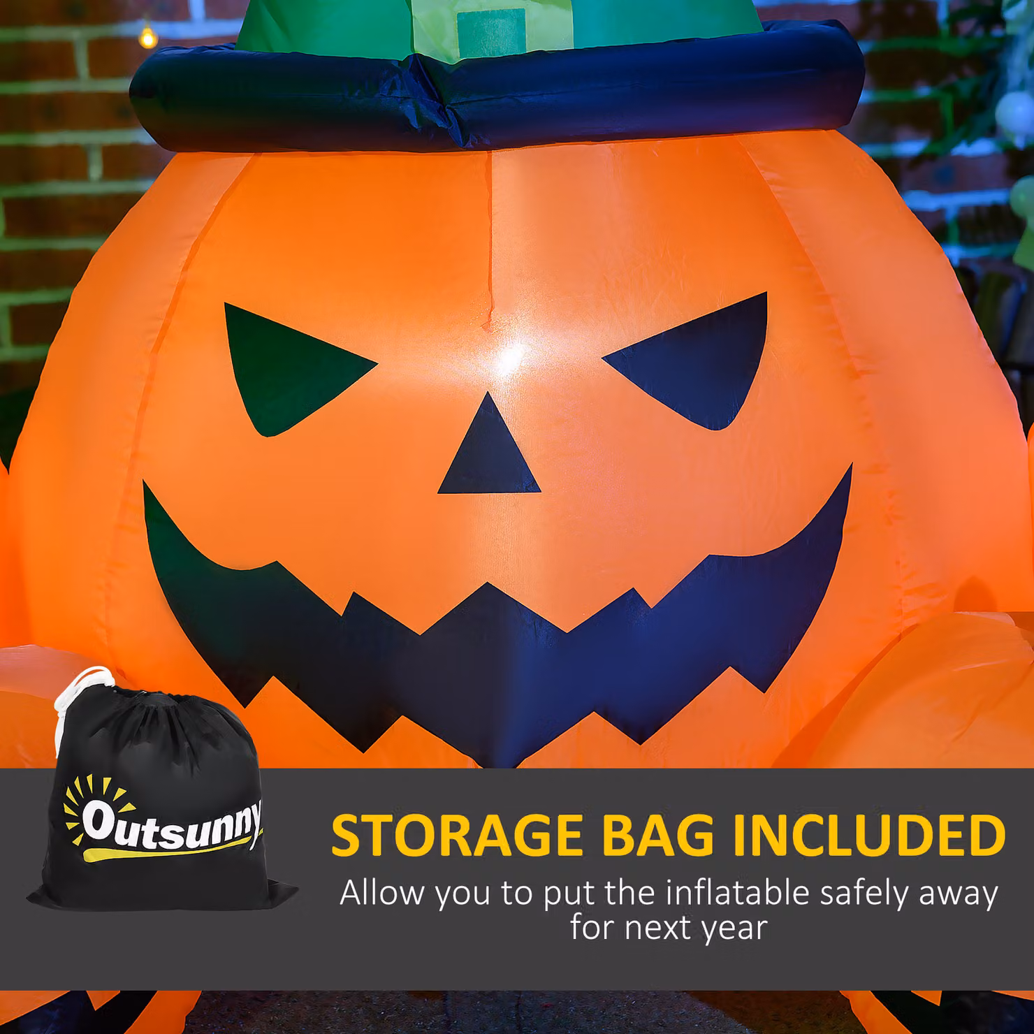 Outsunny 6ft Inflatable Halloween Large Pumpkin in Hat with Four Small Pumpkins, Orange LED Blow-Up Outdoor Decoration – 6