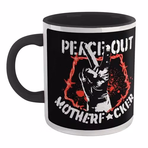 Zavvi DC Comics Peacemaker Peace Out Motherf#%ker Ceramic Mug in Black and Multicolour