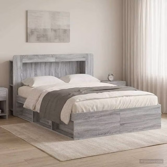 Berkfield Home Modern Bed Frame with Storage Drawers in Grey Sonoma, W/D/H: 140 x 200 cm, Engineered Wood