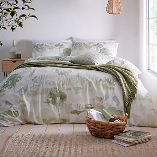Appletree Edale 100% Cotton Duvet Cover and Pillowcase Set, Green, W/D/H: 140 x 200 cm