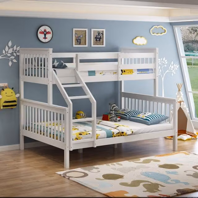 SlumberWorx Noah White Solid Pine Wooden Triple Sleeper Bunk Bed