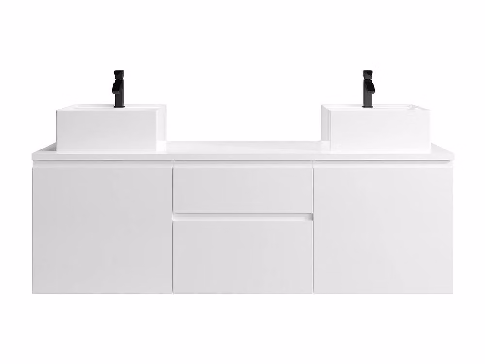 Vente-unique Wall-Mounted Double Washbasin Vanity Unit in White, W: 150 cm, D: 50 cm, H: 46 cm – 2