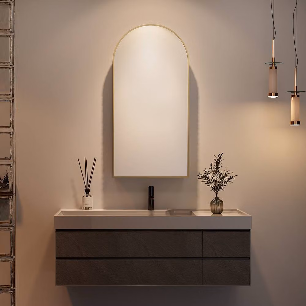 KEEPREAPER Modern Gold Wall Mounted Bathroom Mirror Cabinet with Glass Doors, W: 40 cm, H: 80 cm – 2