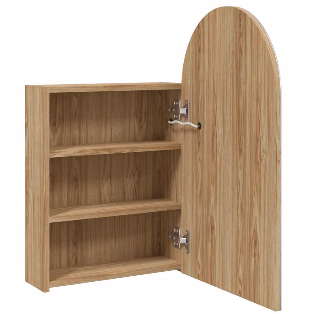 Berkfield Home Arched Oak Bathroom Mirror Cabinet with LED Light, Brown, W: 42 cm, D: 13 cm, H: 70 cm – 3