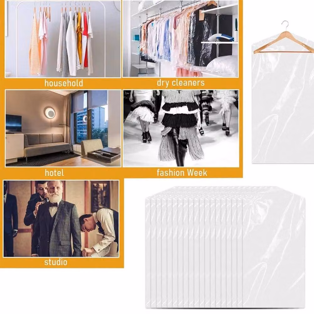 FLAVORA 50 Pack White Transparent Plastic Garment Covers for Clothes, Suits and Dresses, Width: 50 cm – 2
