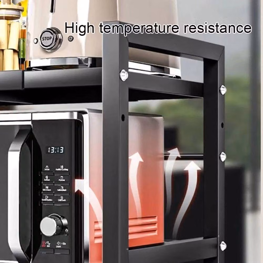 SPETLEK 3 Tier Expandable Microwave Oven Rack Stand in Black with Adjustable Shelves – 3