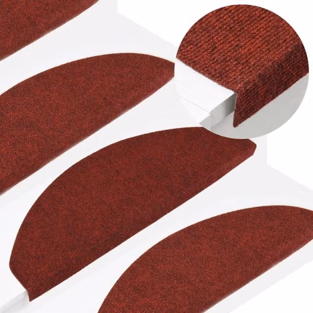 Berkfield Home Self-adhesive Non-slip Stair Mats, 15 Pieces, Red, W: 65 cm, D: 22.5 cm, H: 3.5 cm