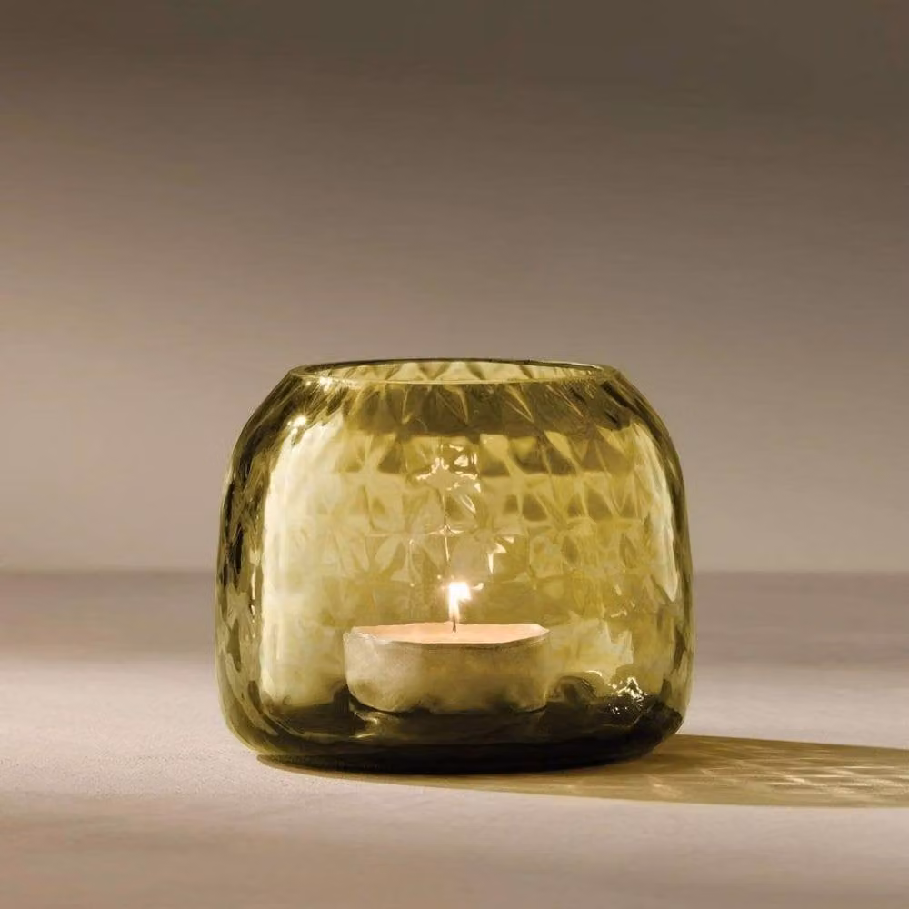 LSA Dapple Glass Tealight Holder, Woodland Green, Height: 7 cm – 3