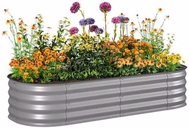 NESTLUNE Galvanised Steel Raised Garden Bed Planter Box in Silver – 1