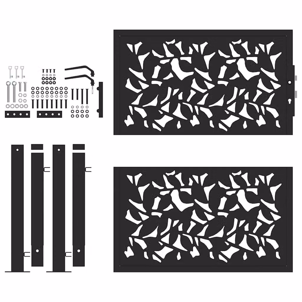 Berkfield Black Steel Garden Gate with Leaf Design W: 105 cm, H: 106 cm – 4