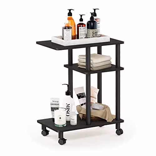 Furinno TURN-N-TUBE 3-Tier C-Shape Side Table with Wheels, Espresso and Black – 1