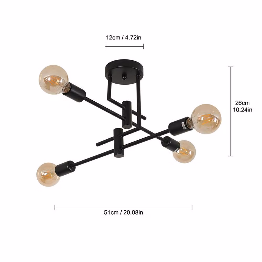 COMELY Mid-Century Sputnik 4-Light Ceiling Chandelier in Black and Gold/Brass – 3