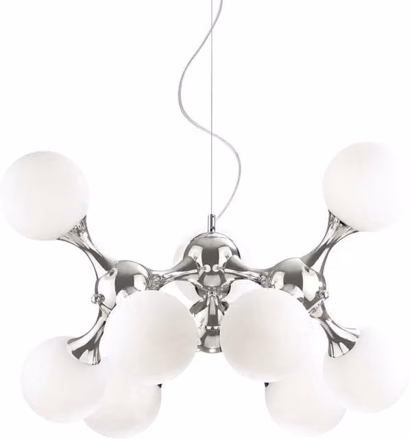 Ideal Lux Nodi Bianco 9 Light Molecular Ceiling Pendant in Chrome and White Glass