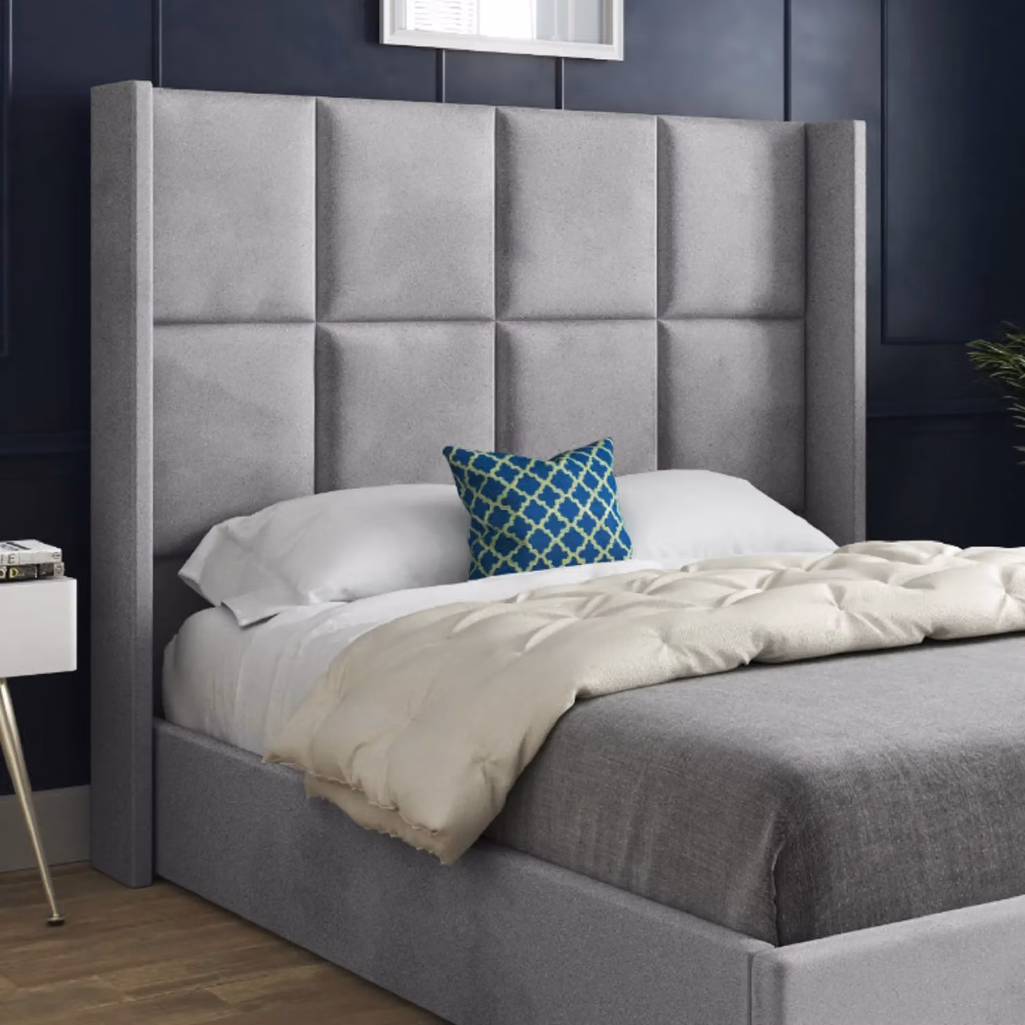 Casani Modern Upholstered Velvet Bed Frame in Grey, W/D/H: 120 x 200 cm – 3