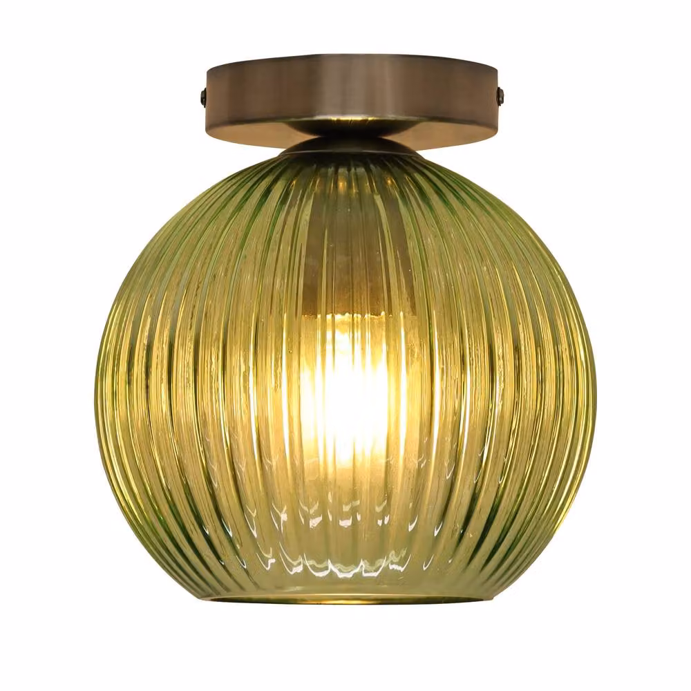 First Choice Lighting Betchley Set of 2 Green Glass Globe Ceiling Lights with Satin Nickel Finish – 2