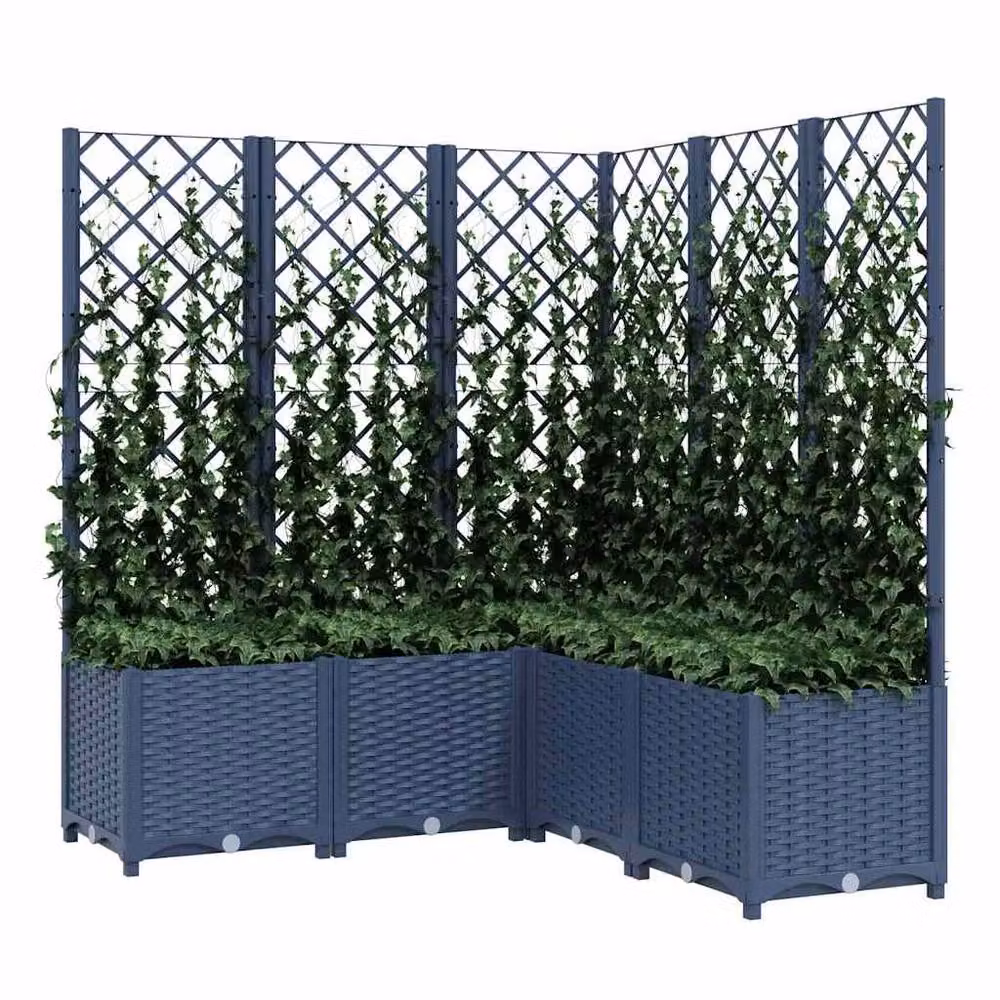 Berkfield Home Garden Planter with Trellis in Dark Grey, W/D/H: 120 x 120 x 136 cm – 3