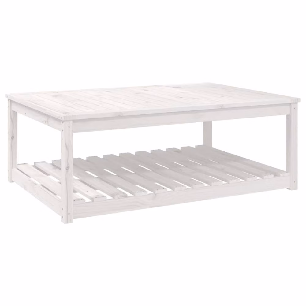 Berkfield Home White Solid Wood Pine Rectangular Garden Table W/D/H: 121 x 82.5 x 45 cm – 3