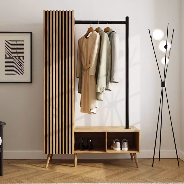 GFW Rowan Smart Storage Wardrobe in Light Oak with Hinged Doors and Open Shelving – 1